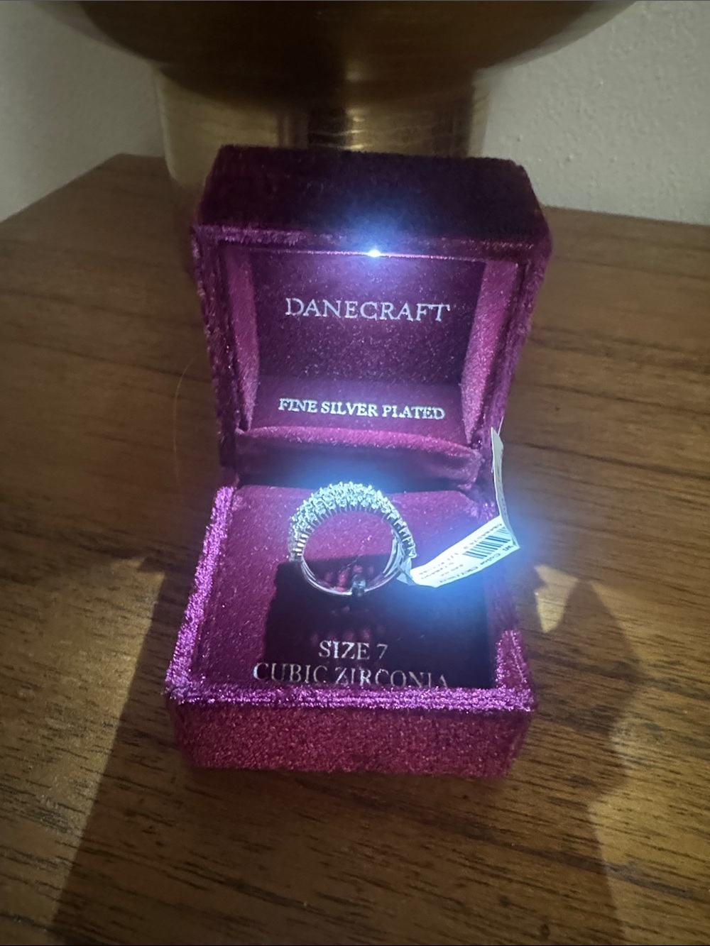 Craft Silver-Plated Cubic Zirconia Ring with Purple Velvet Box